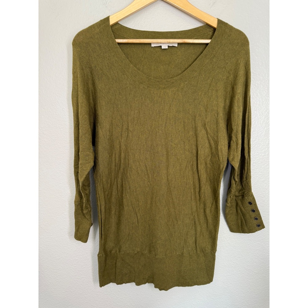 LOFT Olive Green Knit Seater Top Dolman Sleeve Button‎ Detail Casual Size M Fall